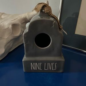 Rae Dunn by Magenta Tombstone Shaped Birdhouse "Nine Lives" New